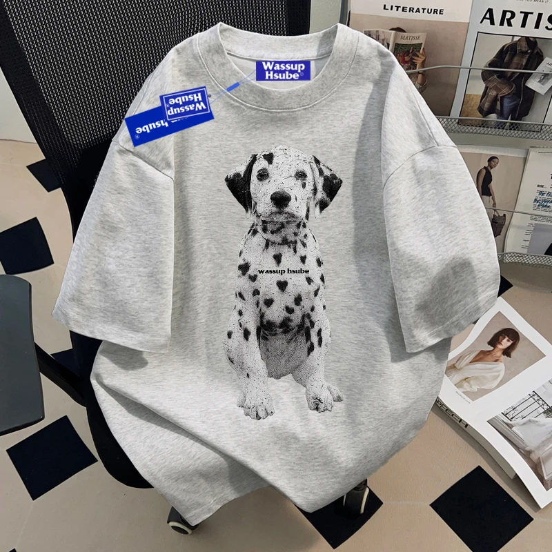 WASSUP HSUBE夏季潮流重磅圆领短袖T恤青少年宽松休闲体恤上衣服