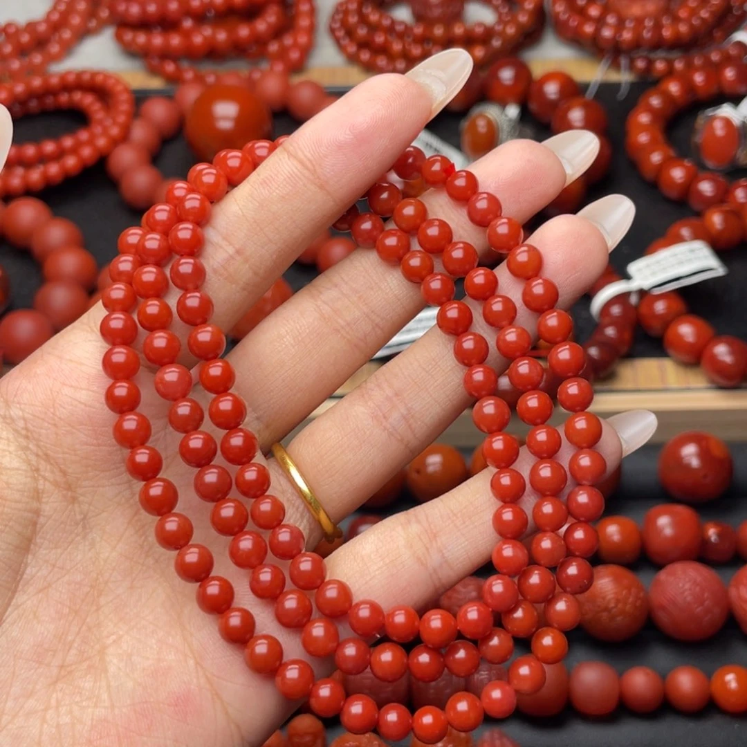 南红玛瑙未镶嵌手串Y5.8mm顶品收藏牛血红长链