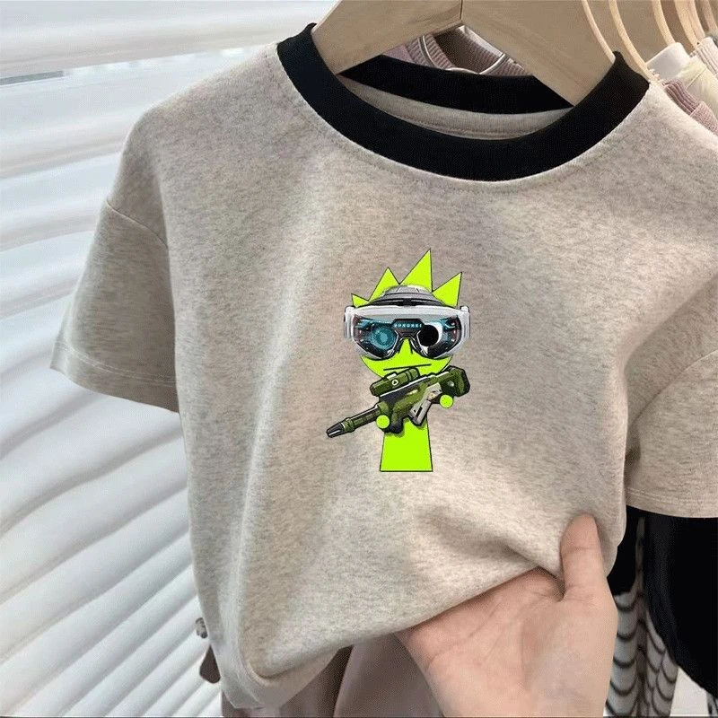 新款节奏盒子小中大卡通国潮风夏季男女儿童T恤圆领短袖宽松外穿t