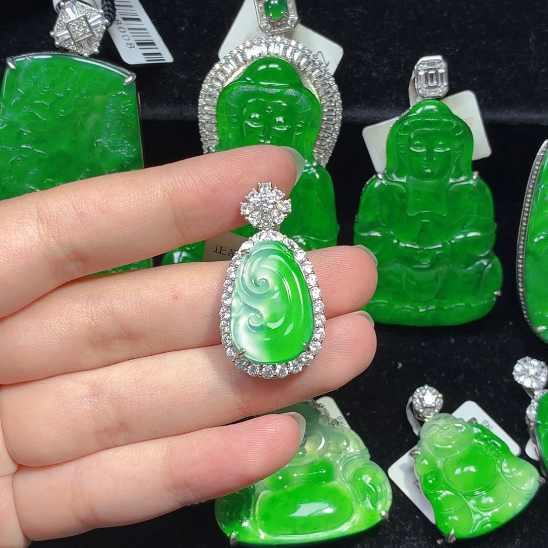 翡翠银S925镶嵌颈饰天然A货翡翠