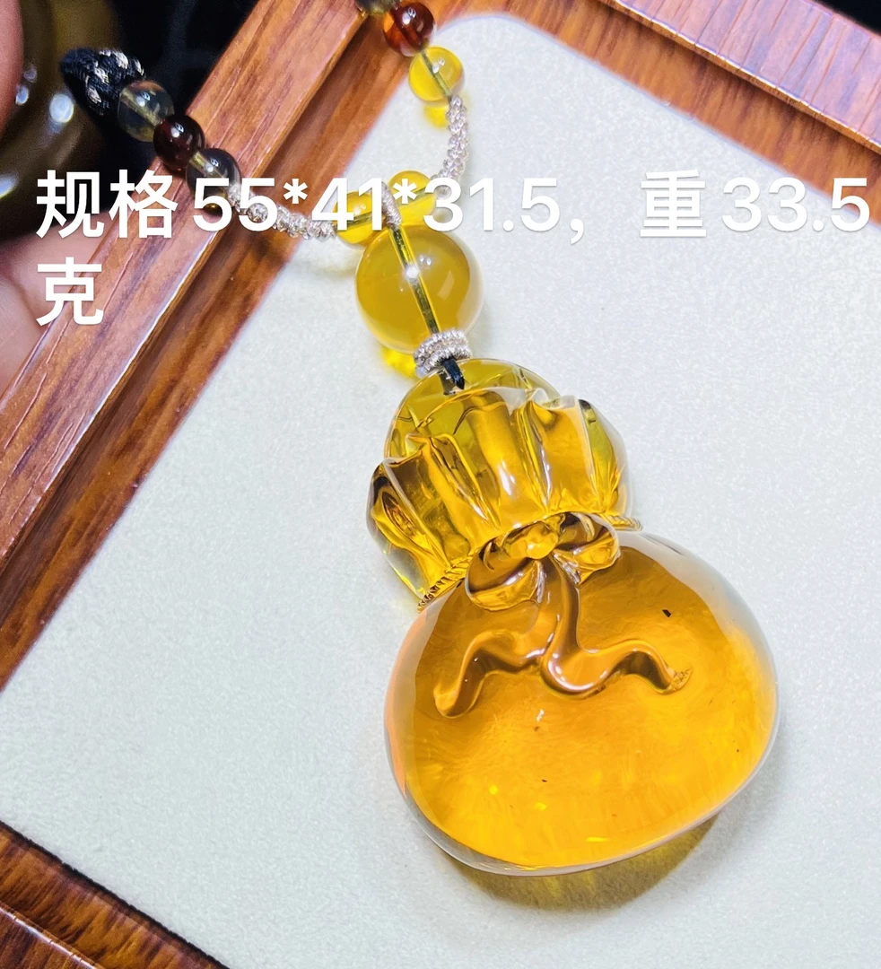 天然缅甸琥珀金珀大钱袋