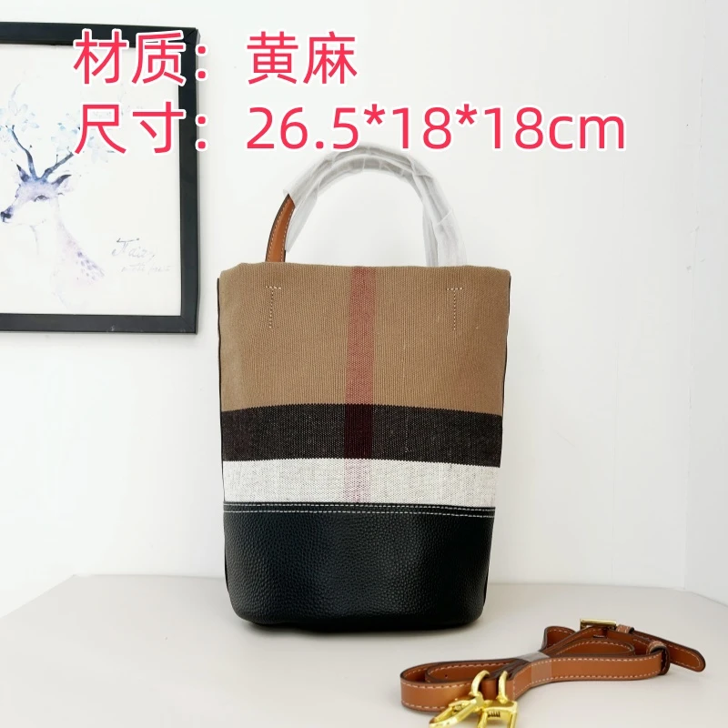 B黄麻水桶斜跨百搭女包