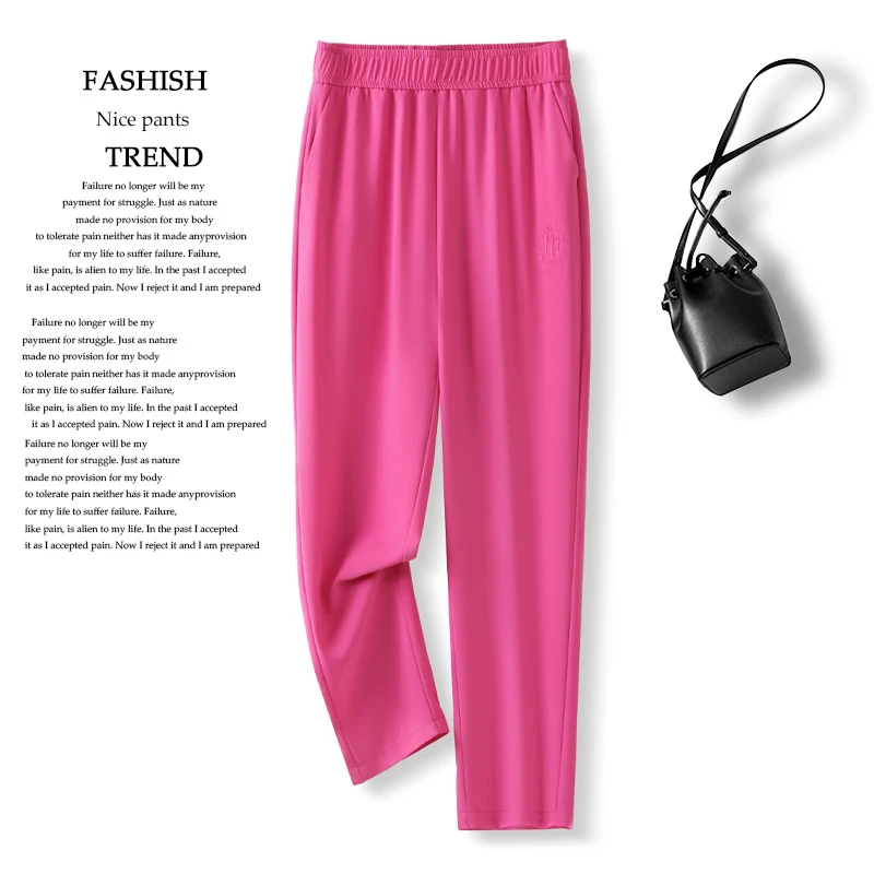 【醋酸冰丝】夏季新款深裆气质高腰显瘦窄版直筒裤凉感休闲时尚裤