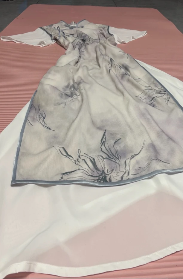 0748 紫色 晕染 灰色 线条【幻紫】奥戴 旗袍