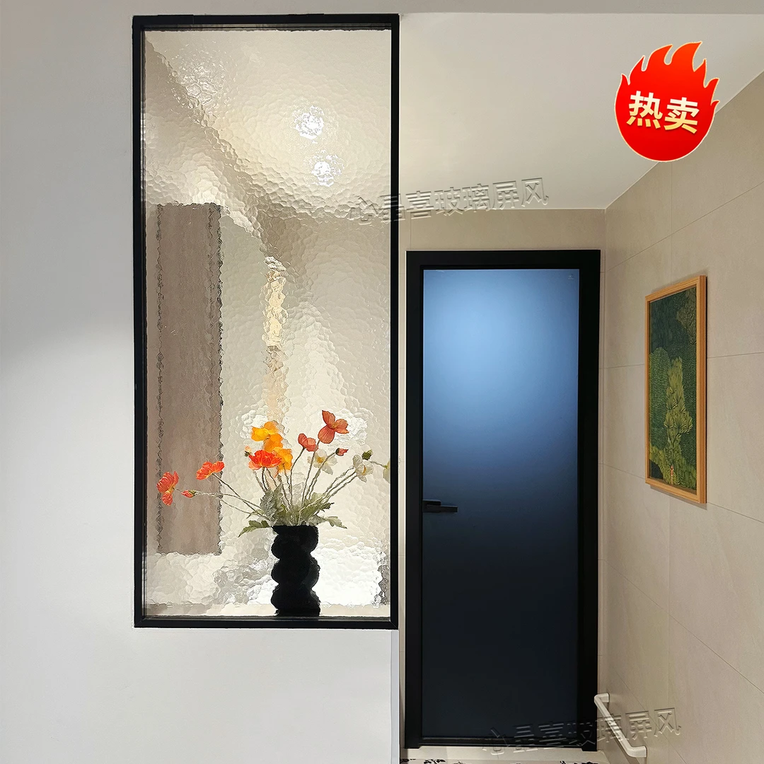卫生间半墙超白水波纹艺术玻璃隔断屏风客厅玄关入户门洗手台遮挡
