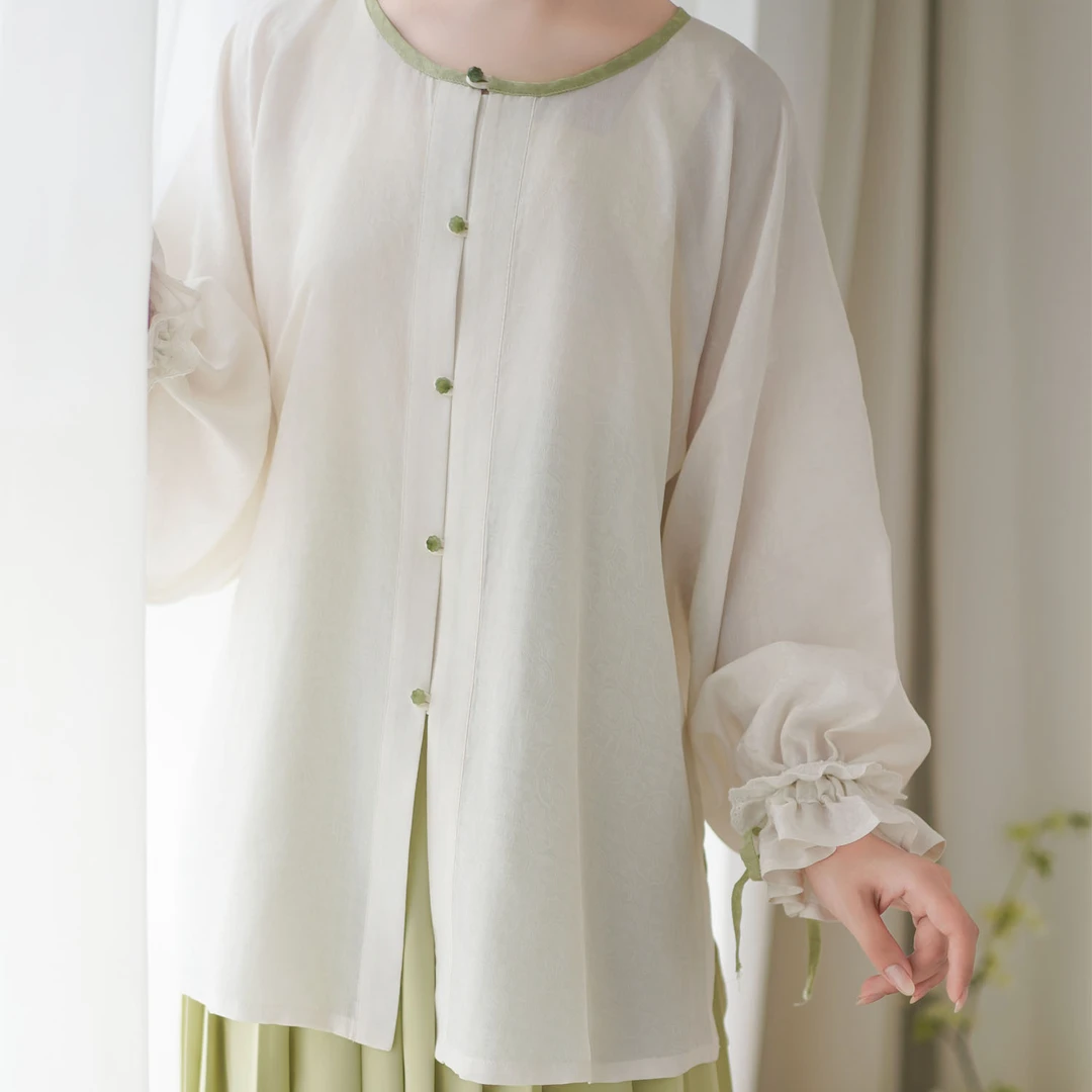 明制汉服圆领对襟短衫花苞袖新中式夏秋穿搭中国风日常通勤汉服