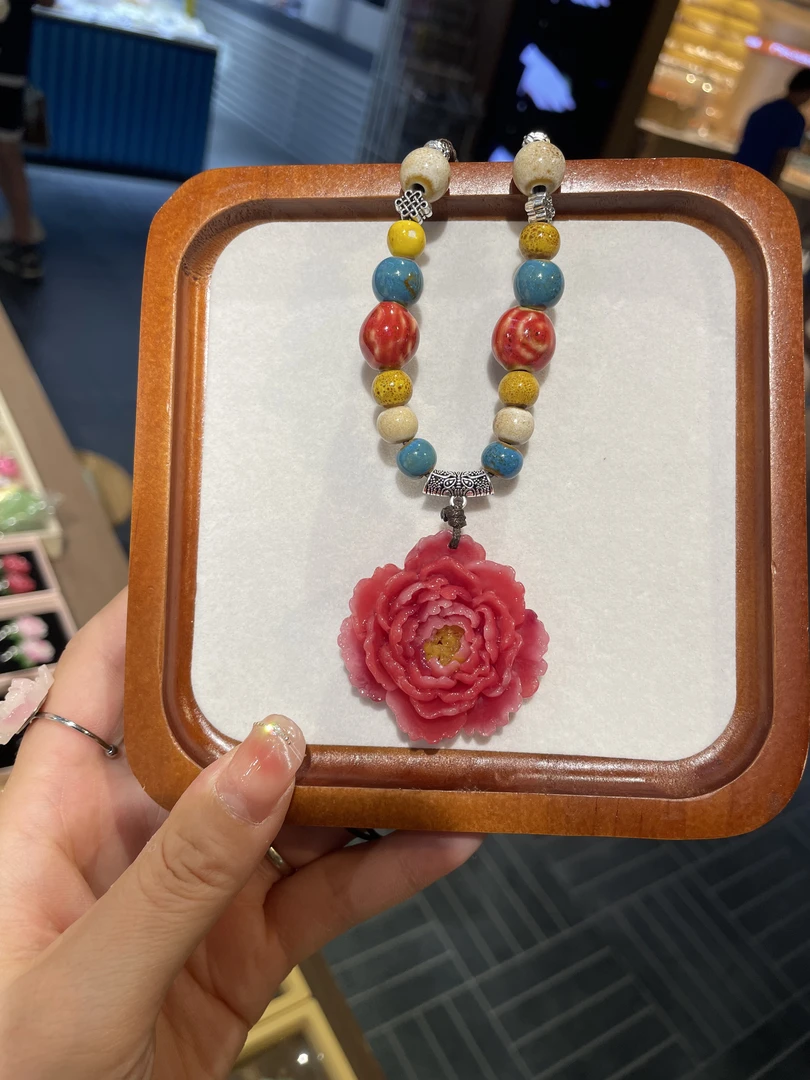 铜合金陶瓷项链 菏泽牡丹文创国风项链