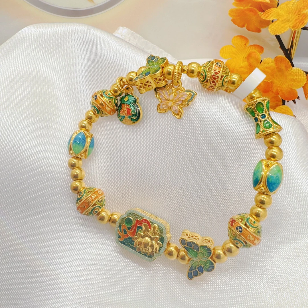 【佐一】静然美足金999珐琅彩复古时尚福蝶福袋手串04240004