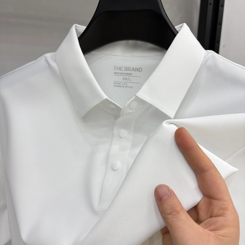 爆款汤米宽松男士冰丝短袖POLO衫新款纯色翻领冰感凉爽宽松t恤衫