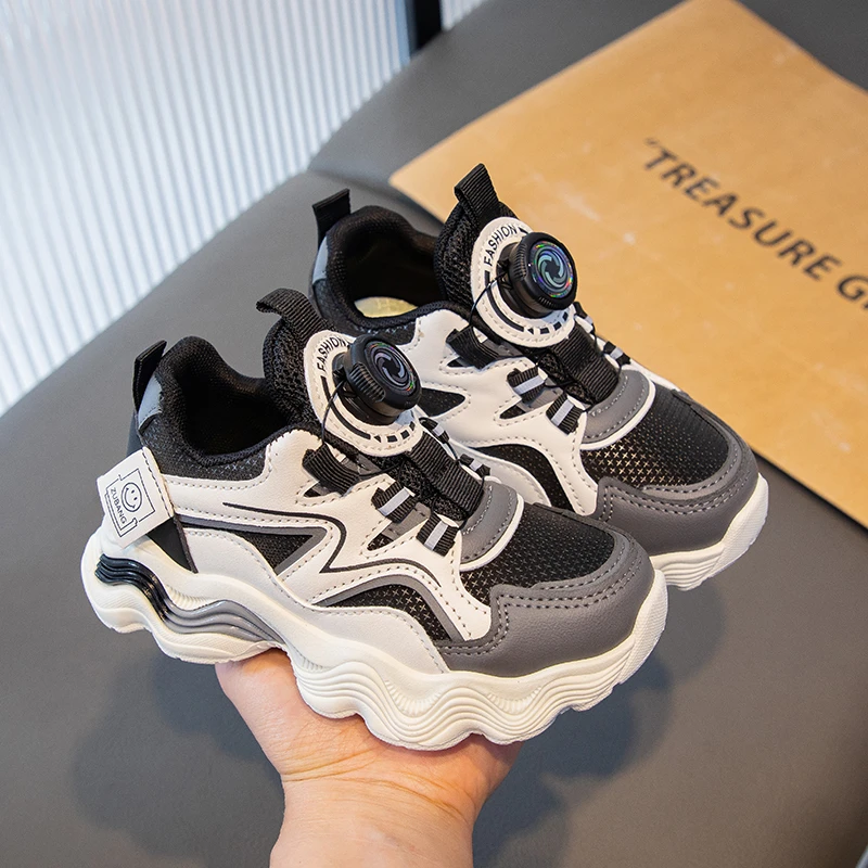 男童鞋子2025春秋新款儿童网面运动鞋旋转纽扣正品学生休闲跑步鞋