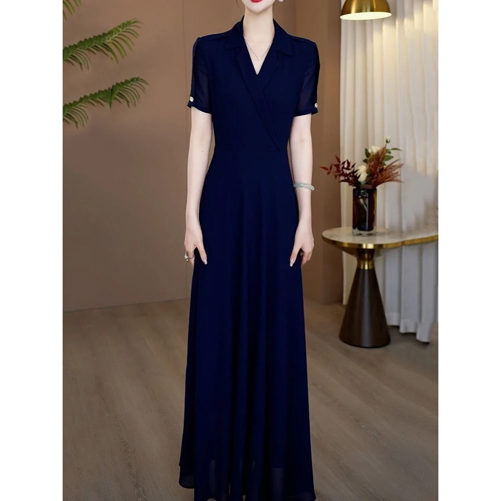 高级感轻奢通勤西装领连衣裙2025夏季新款气质优雅纯色收腰A字裙