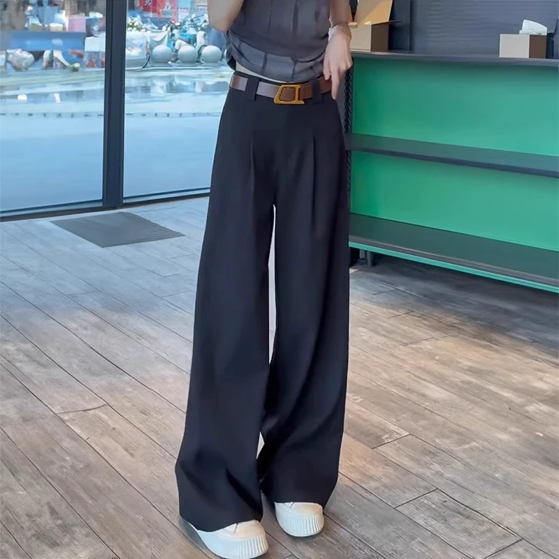 高级感垂感阔腿西装裤女大码胖mm高腰显瘦遮胯宽松直筒小个子穿搭
