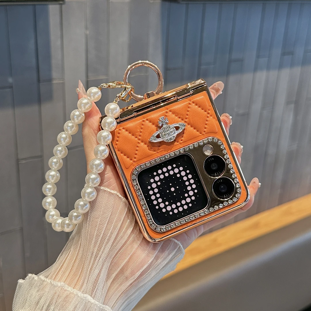 适用华为NovaFlip手机壳折叠屏新款高档奢华橘色指环可斜挎保护套