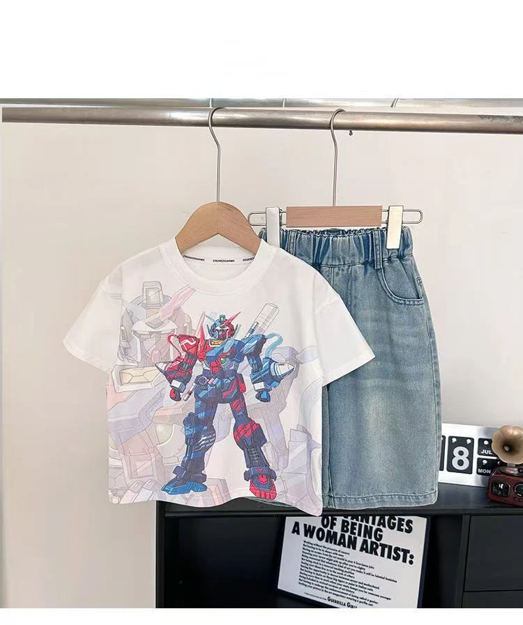 子航同款 夏季新款儿童韩版机器人印花帅气凉感短袖xs7049