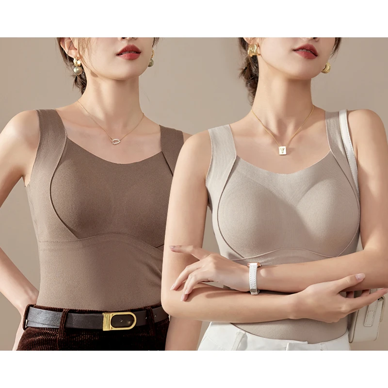 （免穿文胸背心）6636秋冬加绒加厚无痕保暖一体固定杯内搭上衣D