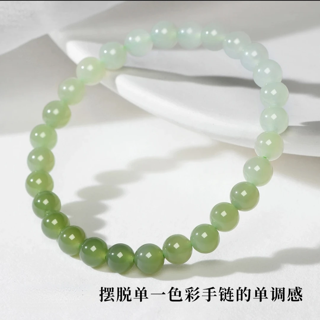 和田玉手链晴水渐变单圈玉手串女士手链6mm