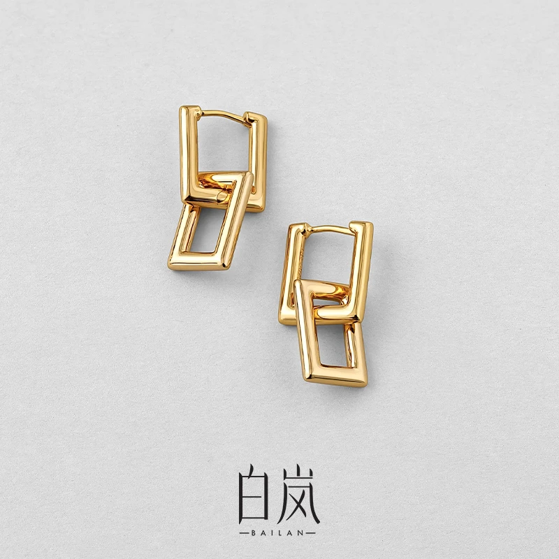 925银耳饰 白岚双扣耳环女可拆卸个性设计轻奢小众秋冬金色ED1994