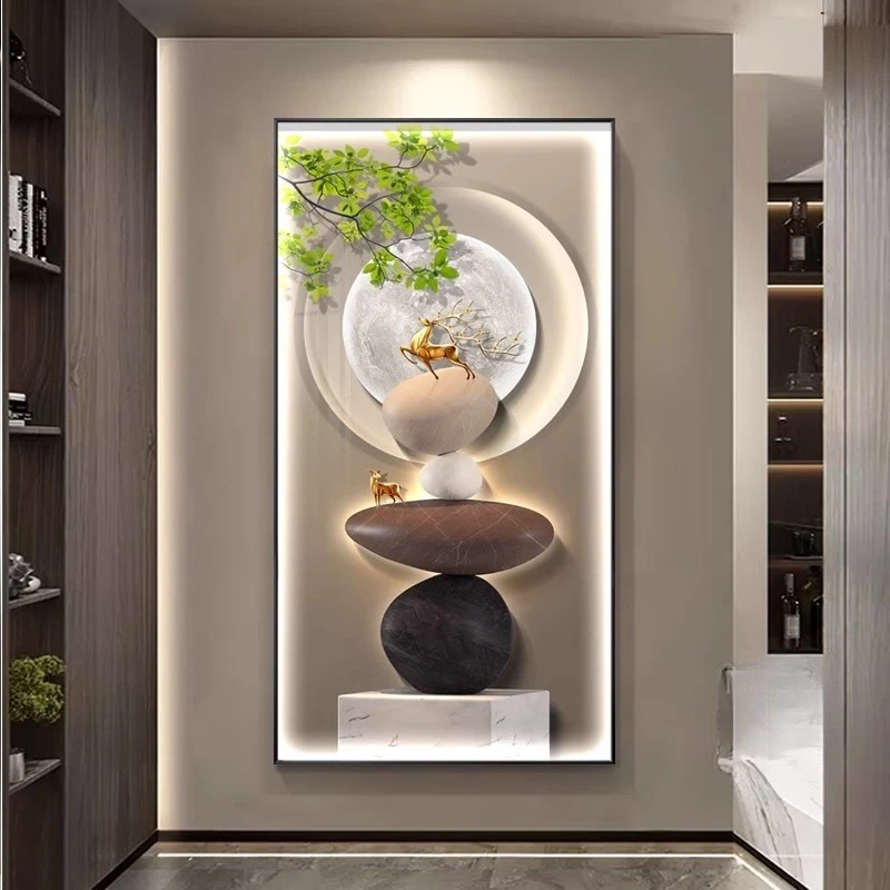 石来运转玄关装饰画轻奢现代高级感客厅入户挂画走廊过道壁画大气