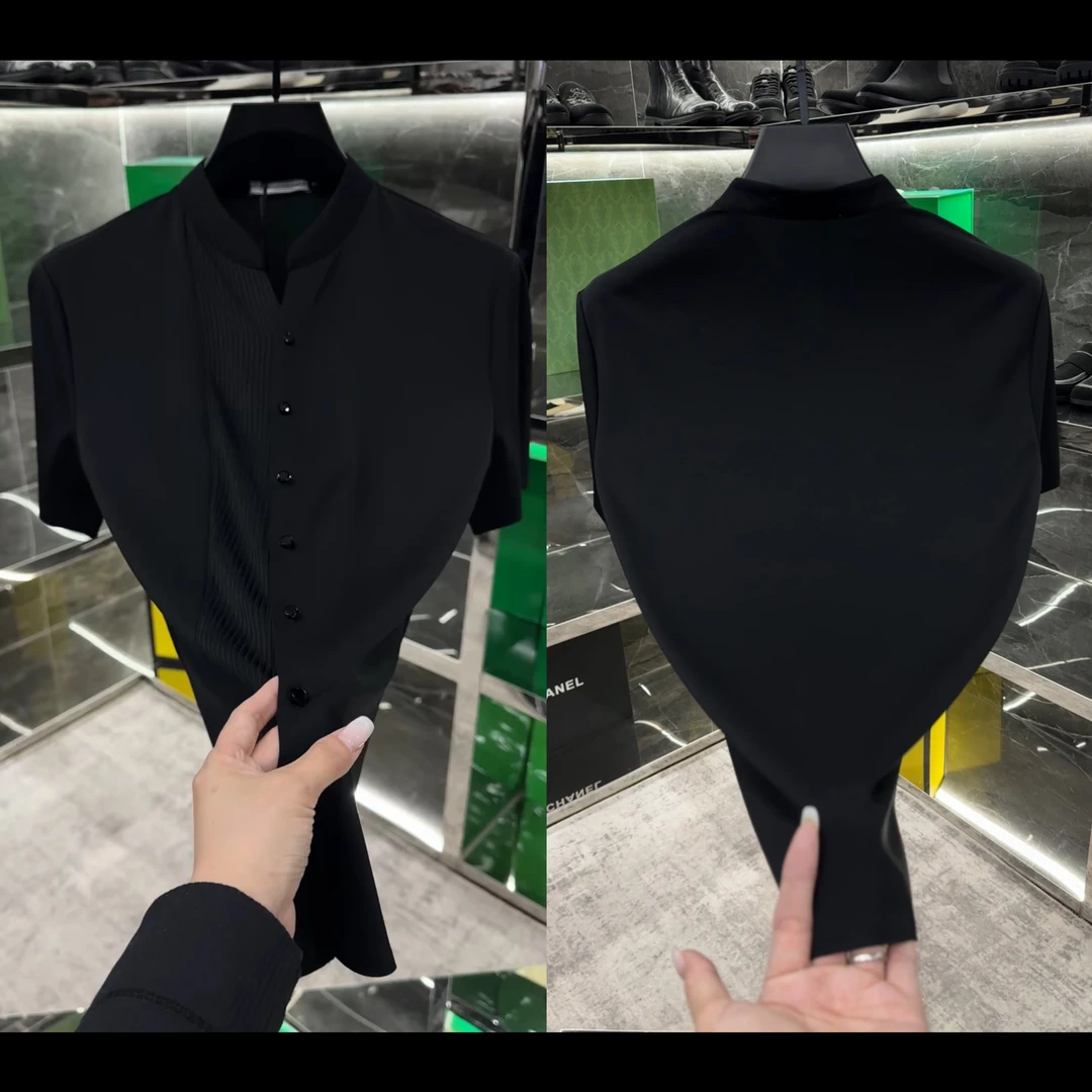 夏季高品质男士设计师款修身桑蚕丝莱塞尔polo衫1011