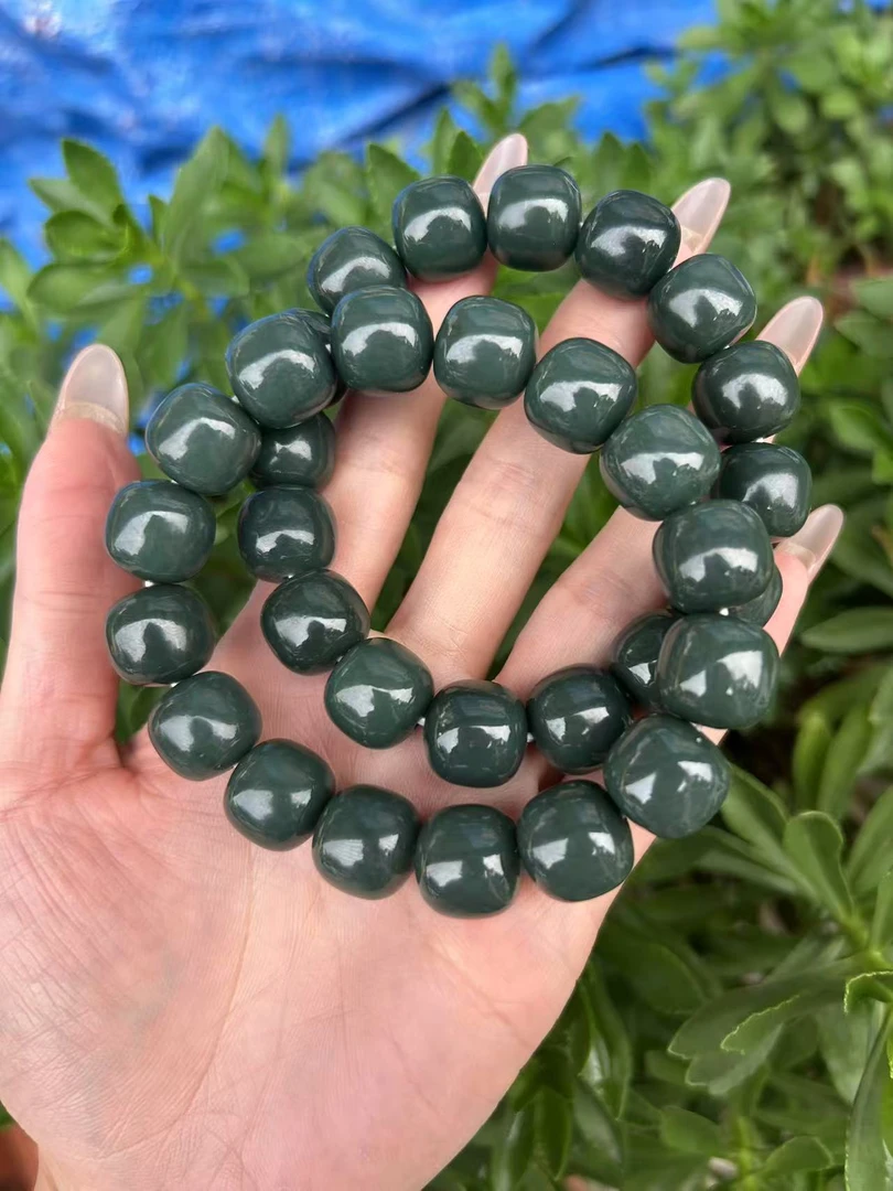 D147 天然和田玉且末蓝老型珠卡14手串（拍一发一，多样性发货