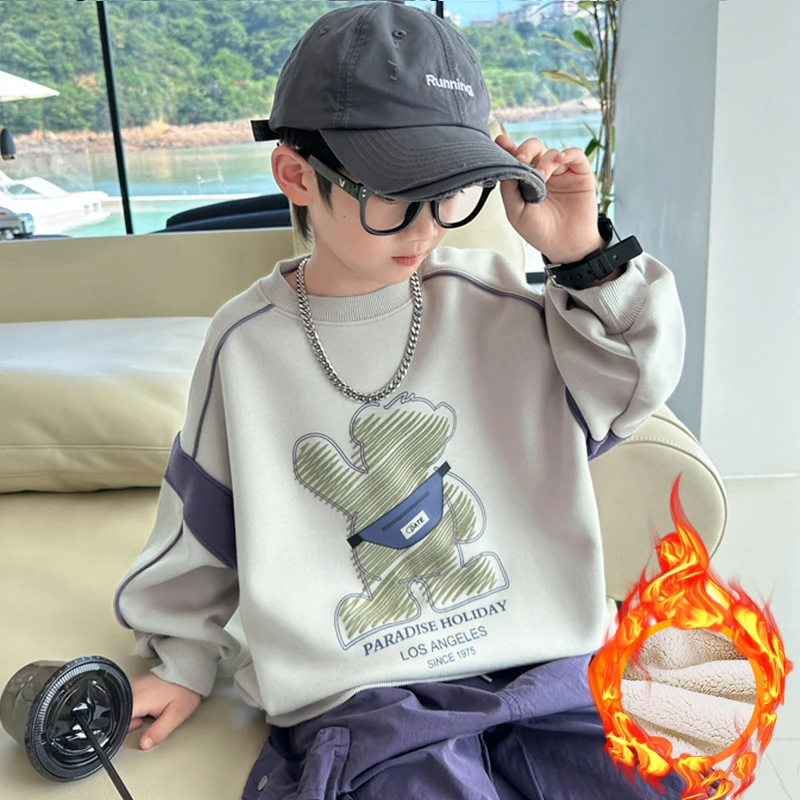 【加绒/不加绒】2025秋季儿童卫衣发泡拼接卫衣男童休闲宽松外穿潮