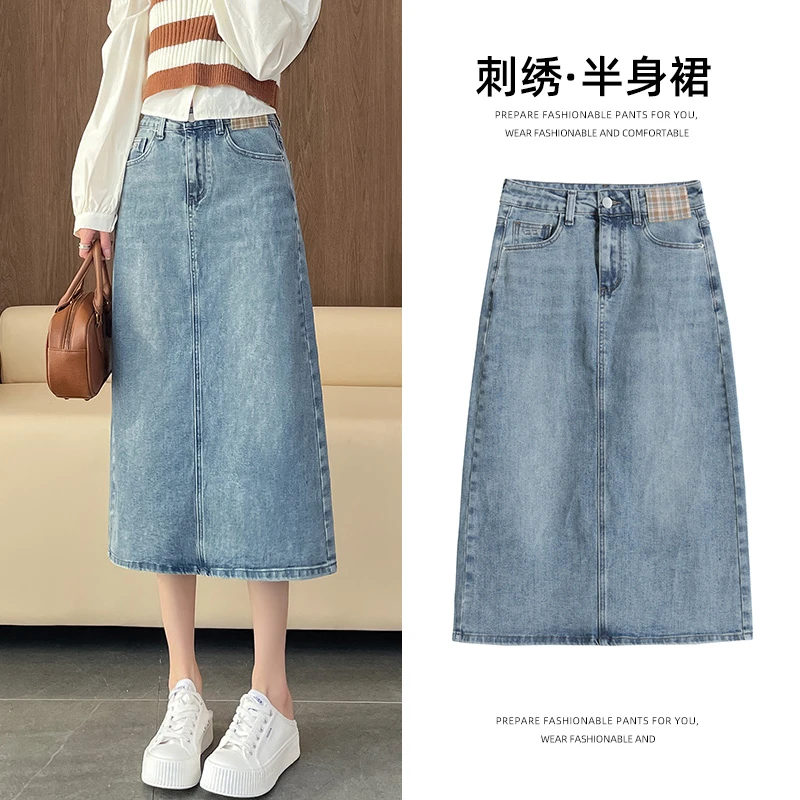后开叉牛仔半身裙2025新款高腰遮胯a字春夏中长款复古包臀裙子潮