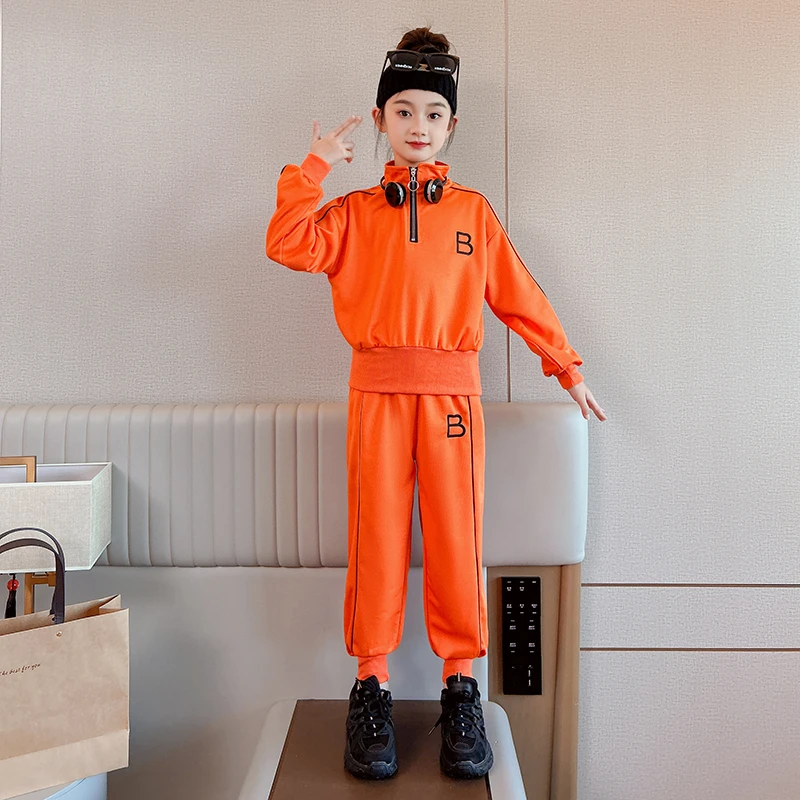 儿童运动女童春秋季卫衣学生拉中大童宽松运动女孩套装韩版宝宝