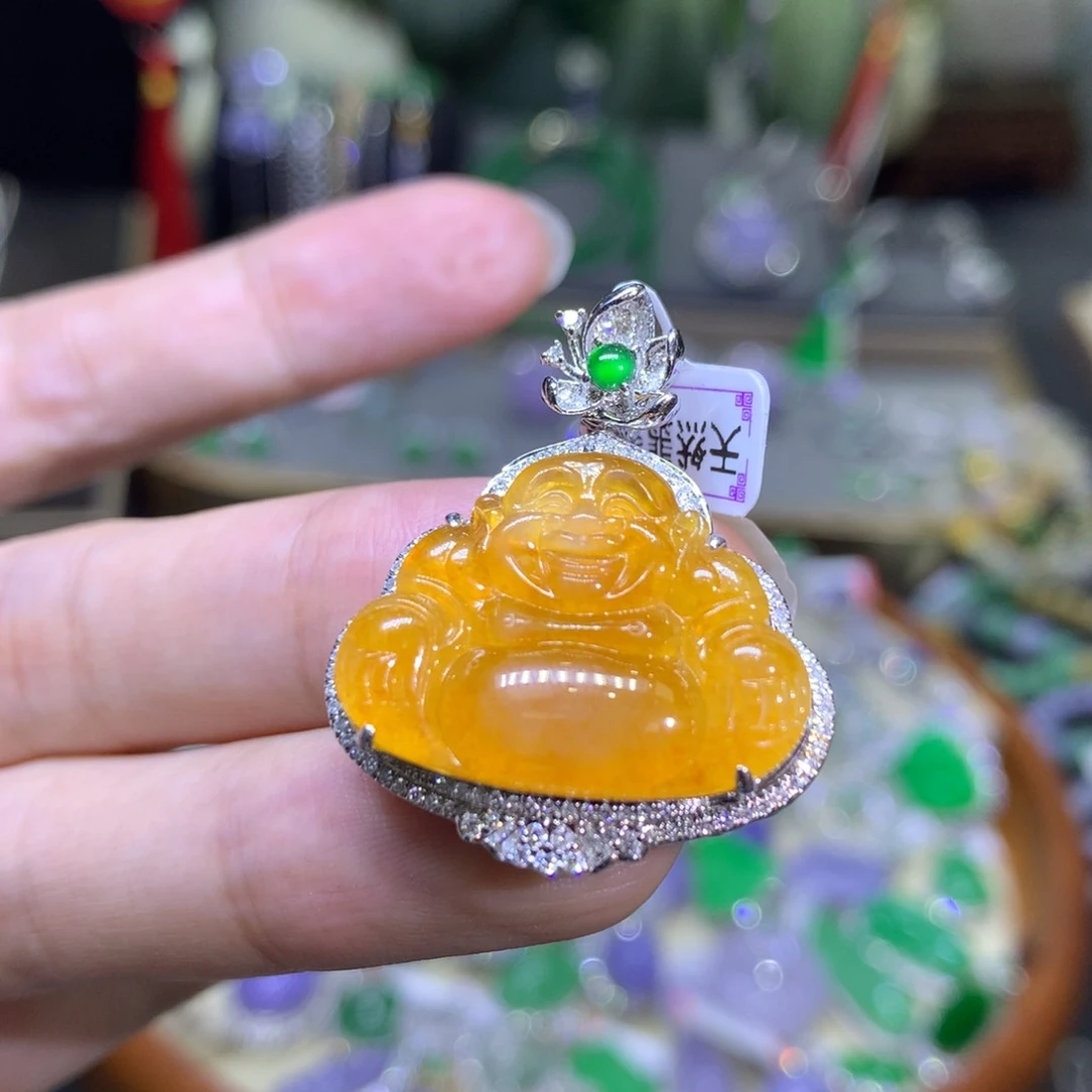 翡翠18K金镶嵌颈饰翡翠吊坠项链