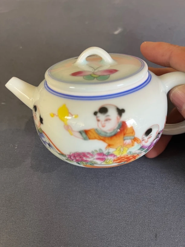 景德镇陶瓷粉彩人物童子童趣陶瓷茶壶喝茶壶泡茶壶童趣茶壶