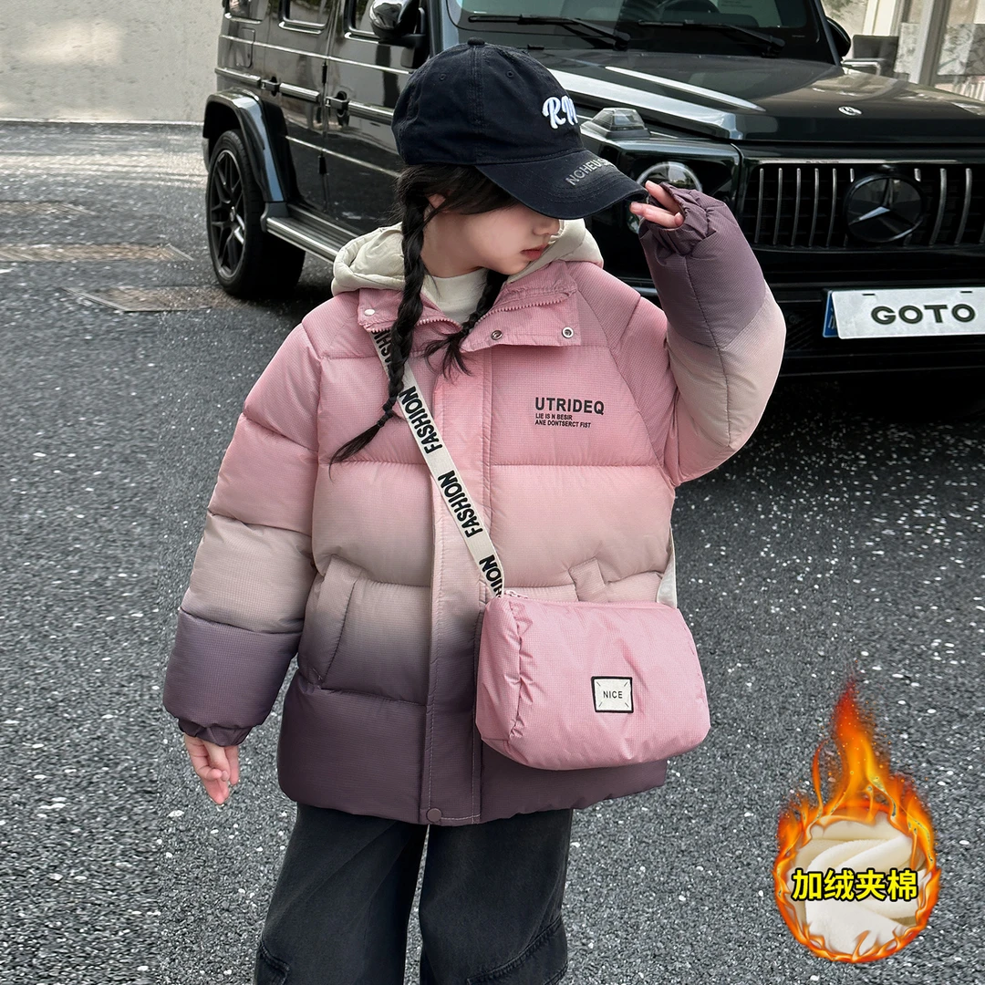 女童冬季棉服2025新款洋气时尚渐变外套6-12岁中大童冬款潮流棉服