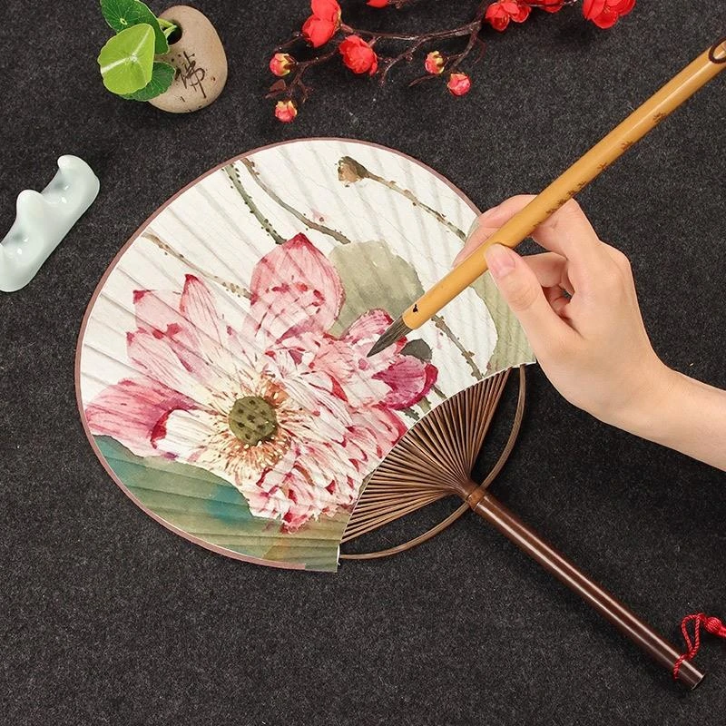 日式团扇和风纯白半生熟宣纸手绘扇古风蒲扇diy空白扇子圆扇