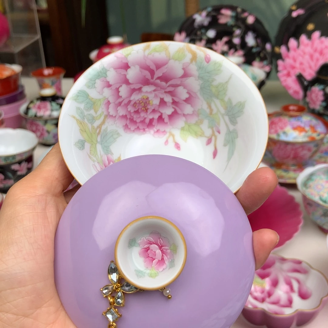 景德镇牡丹紫色盖碗hui