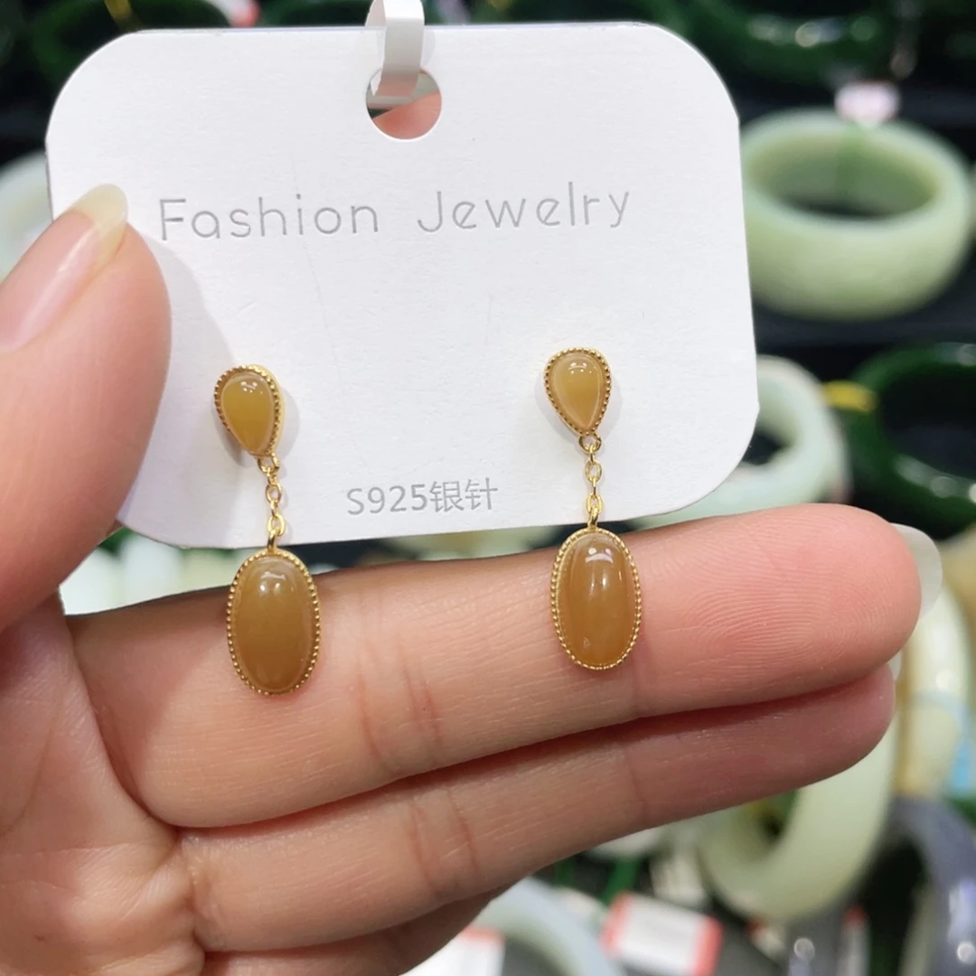 银S925镶嵌和田玉耳饰