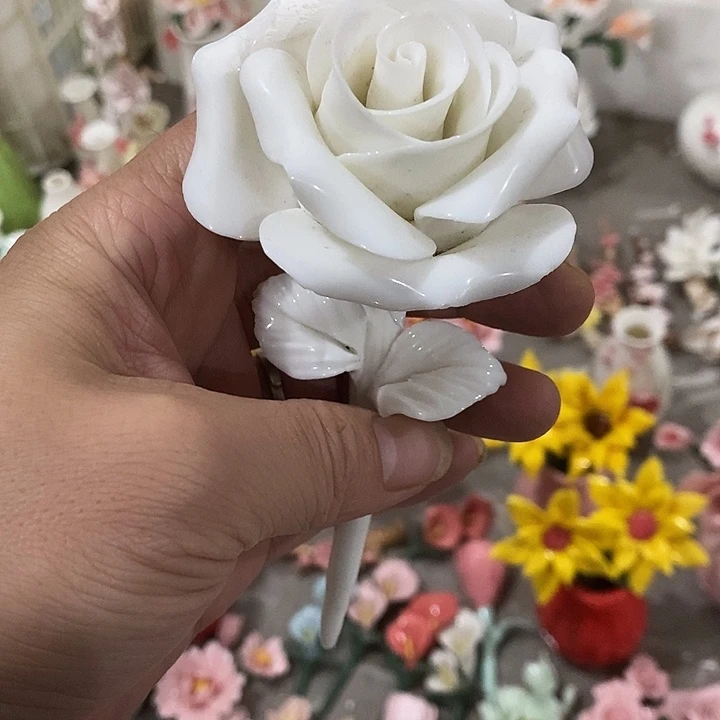 瓷片纯手工陶瓷花摆件瑕