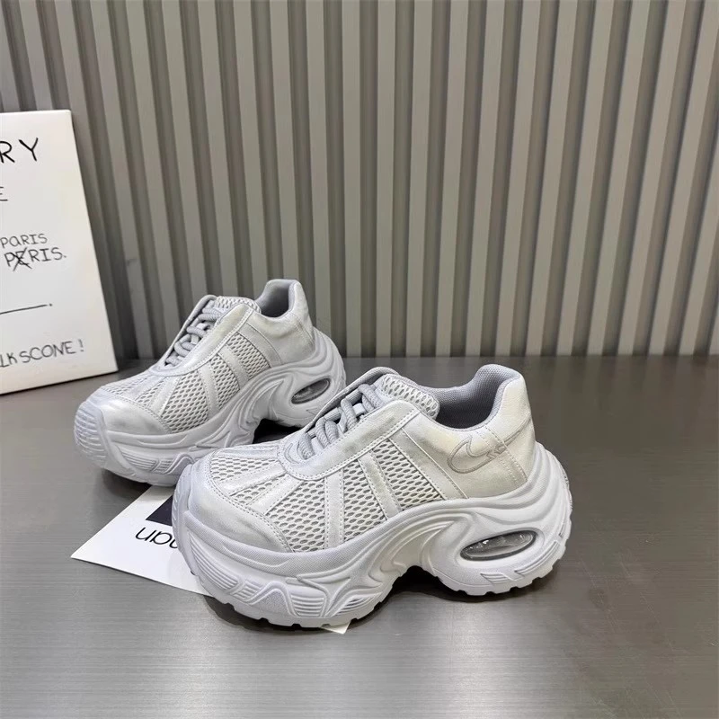 欧洲站厚底气垫老爹鞋女2025夏季新款透气网面系带增高运动休闲鞋