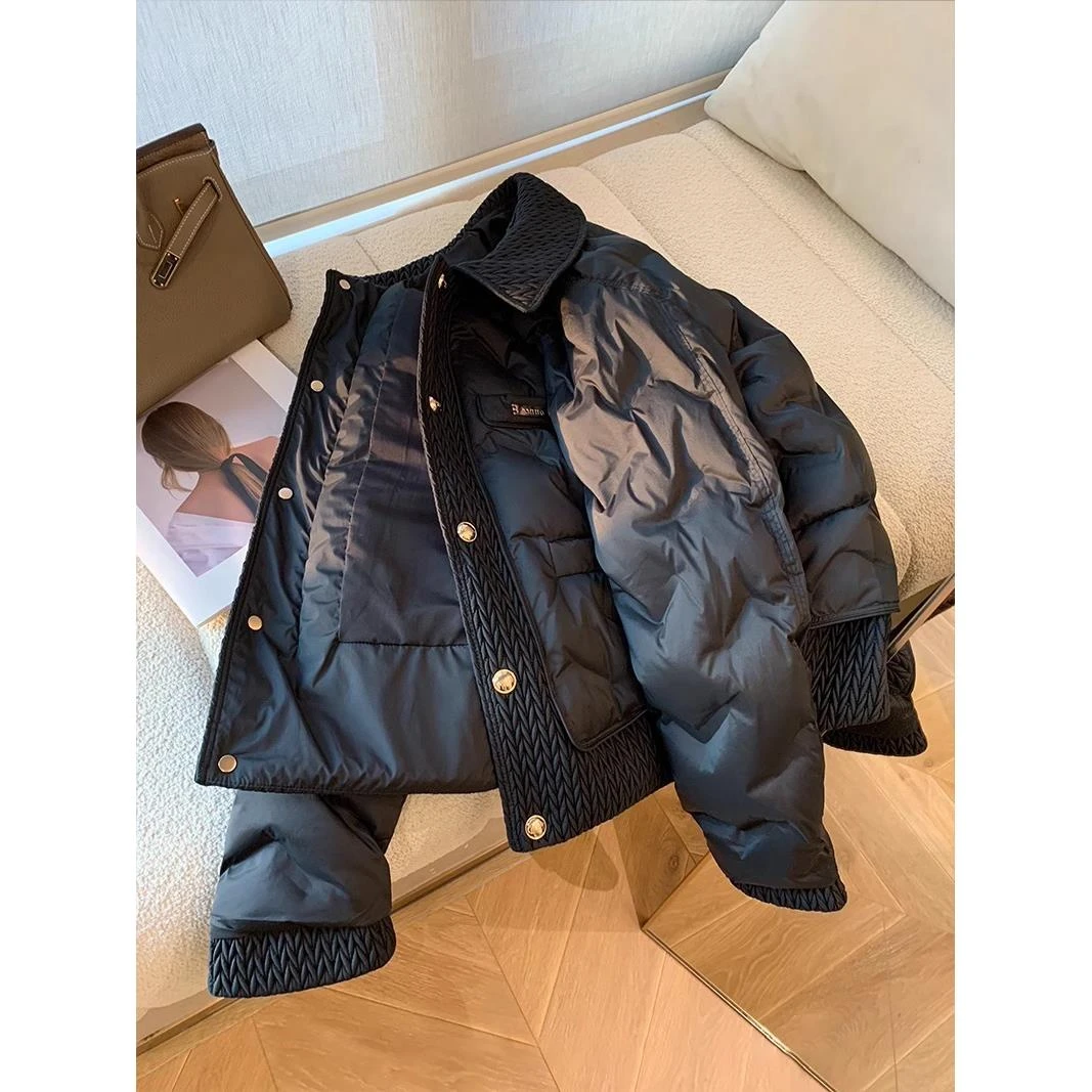 小香风时尚休闲轻薄翻领菱格棉服外套女秋冬气质高中女士长款大袄