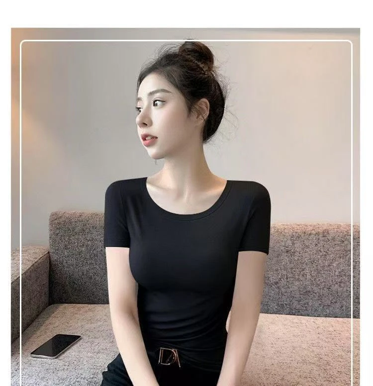 福利款打底衫纯色半袖短袖圆领夏季