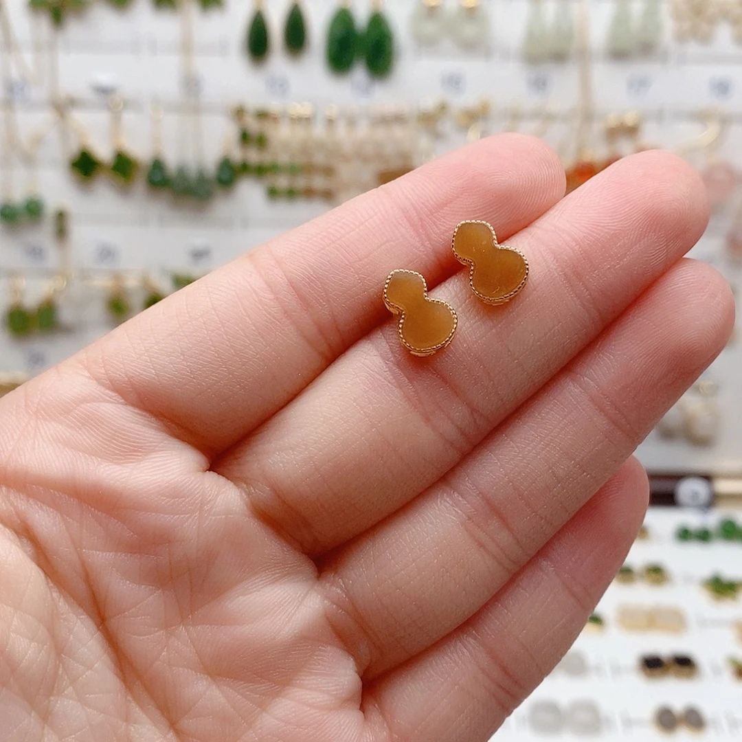 和田玉银S925镶嵌耳饰