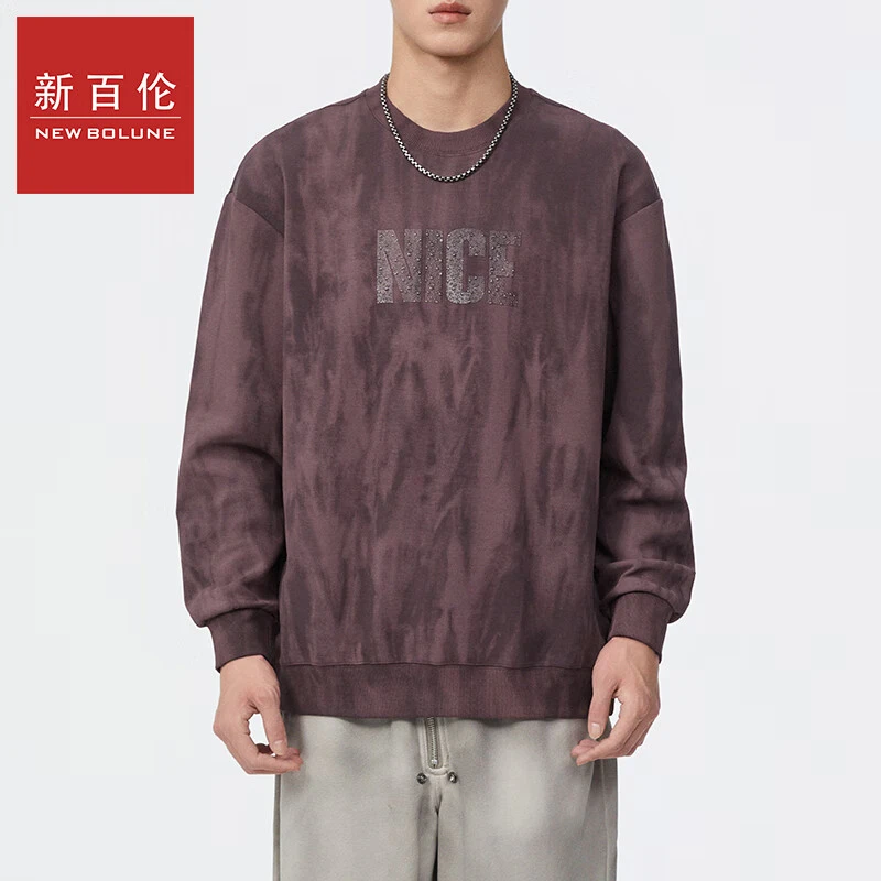 新百伦春秋款重磅复古洗水休闲卫衣百搭潮流字母印花长袖圆领上衣