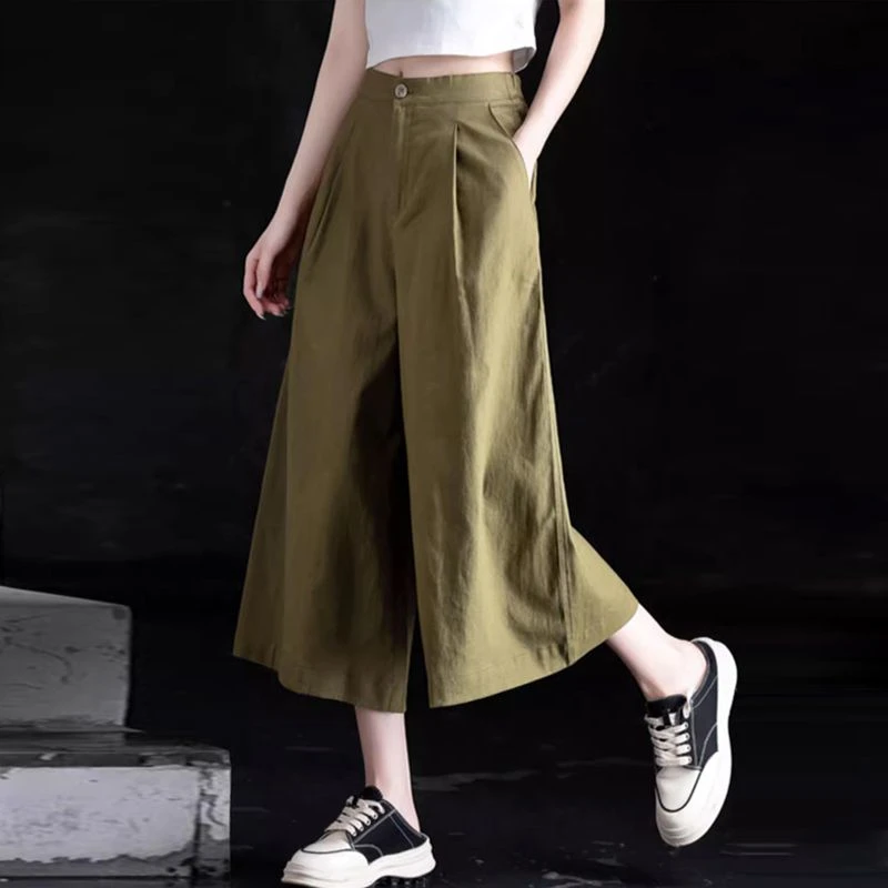 七分棉麻阔腿裤女夏款薄款高腰2025新款宽松亚麻休闲裤小个子裙裤