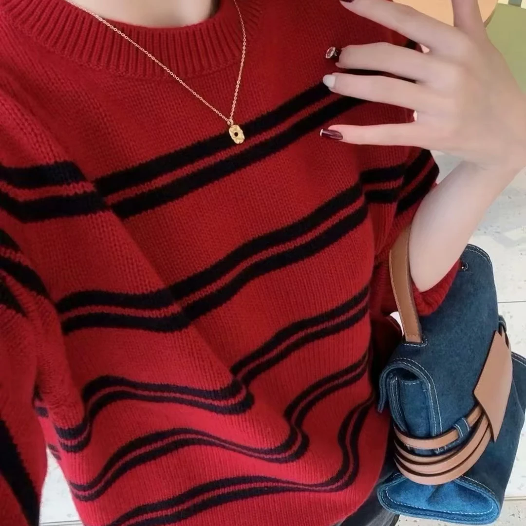 GIRDEAR/哥弟新款女装秋冬时髦简约百搭质感条纹羊针织衫138073