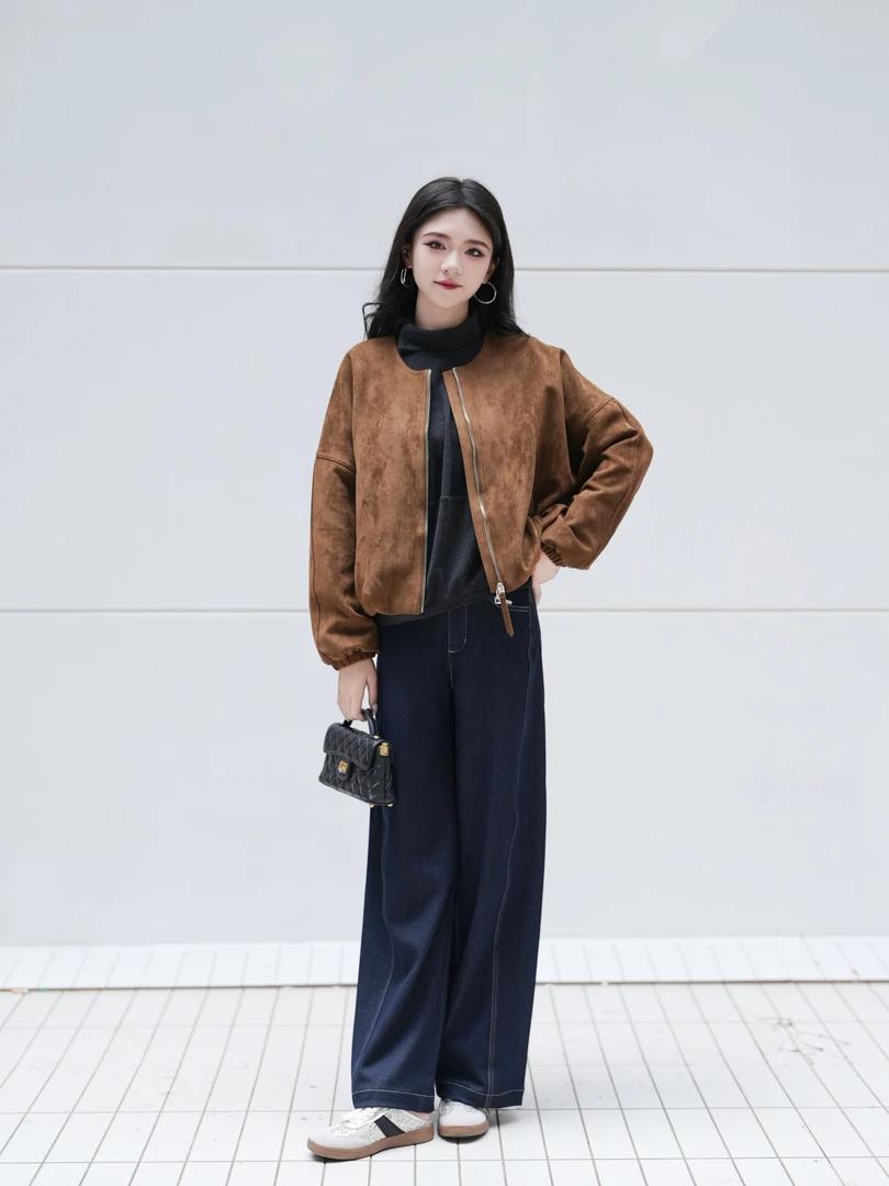 长袖休闲风秋季圆领冬季短外套立领气质复古大衣女装