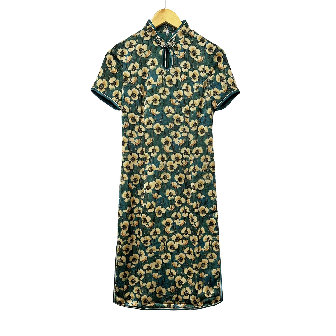 新中式！女士夏季国风印花减龄旗袍连衣裙F466