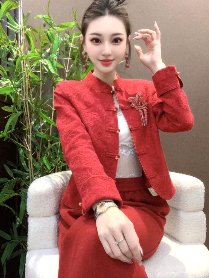 L深圳南油女总-LZ268-新中式国风旋转木马重工提花外套