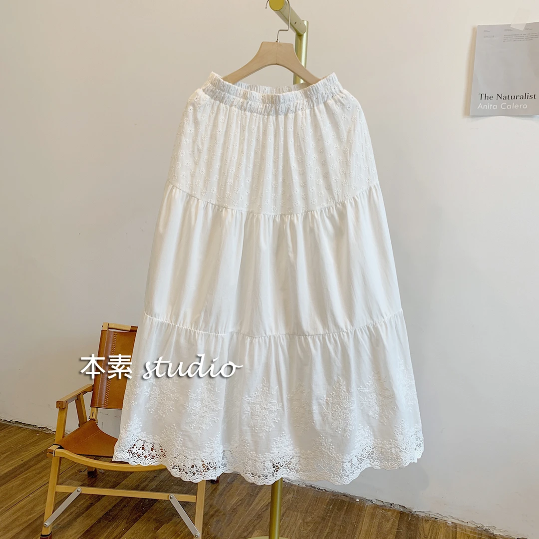 春华C3324镂空刺绣松紧腰半身裙