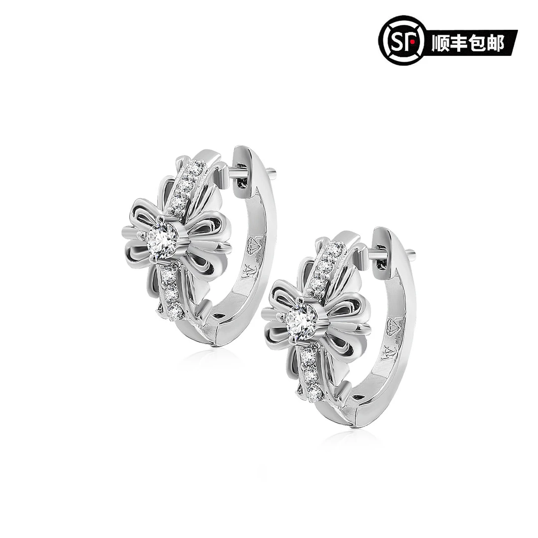 WIC 925银针莫桑钻鸢尾十字花轻奢简约耳环