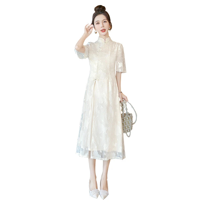 丝柏舍2025春装新款女新中式立领复古中长款气质连衣裙S41B0396L