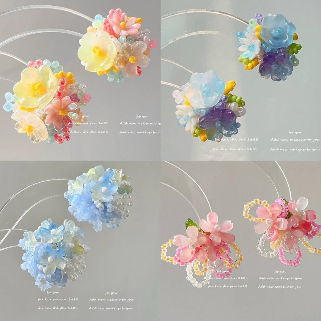 铜合金树脂耳饰 多巴胺彩色绣球花朵串珠耳环女氛围感度假耳饰63