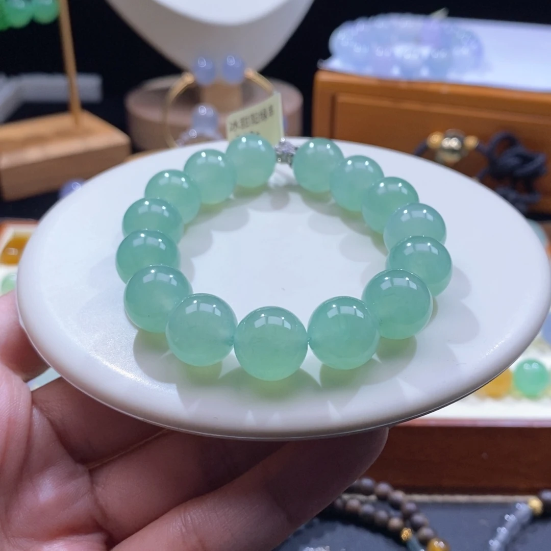 翡翠未镶嵌手串冰甜绿手串卡12+