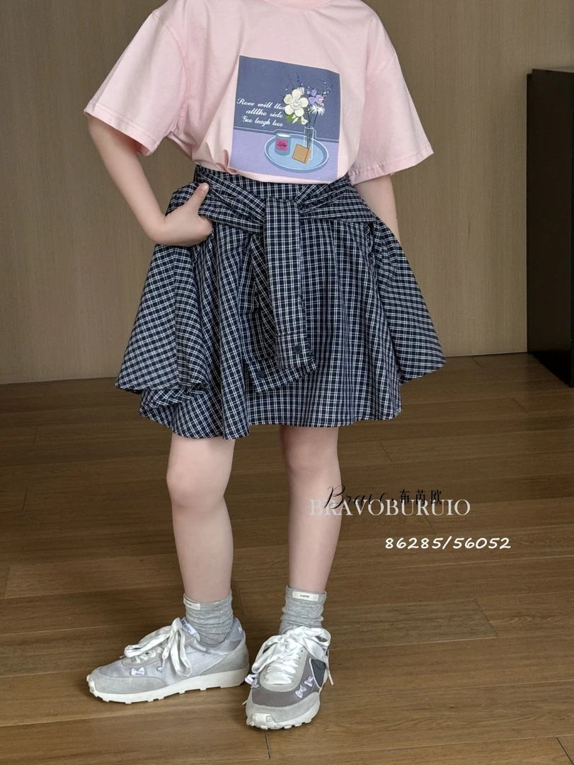 【6052】夏季新款！休闲格子半身裙